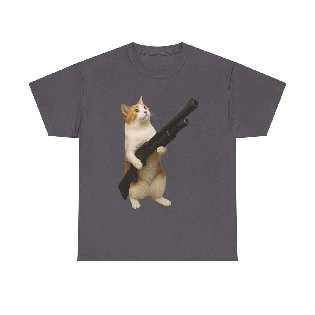 Shotgun Whiskers Cat Funny Cotton T-shirt